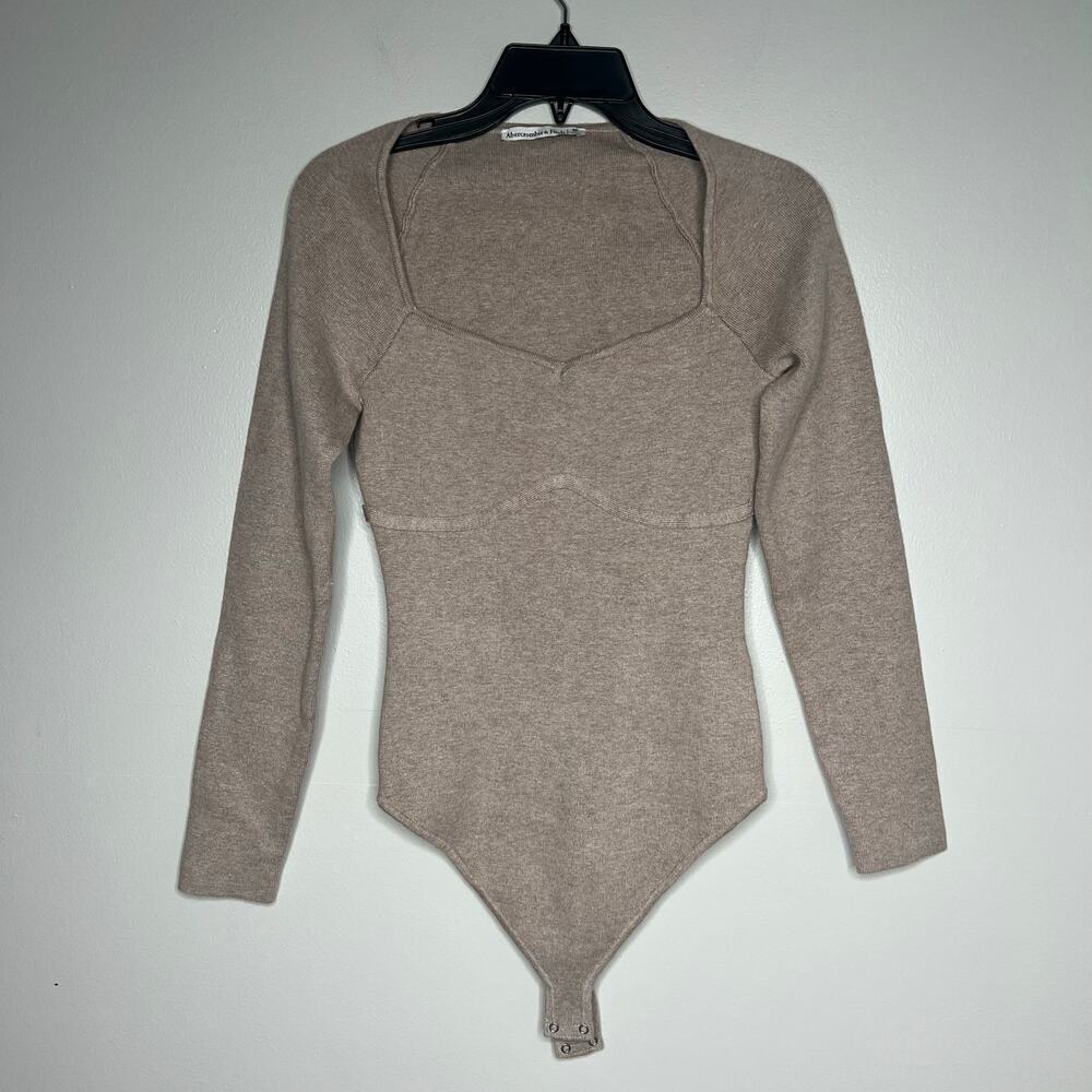 Abercrombie & Fitch Brown Ribbed Corset Sweetheart Neckline Bodysuit Size Medium